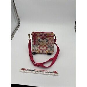Coach Crossbody multicolored with pink straps and gold fixtures